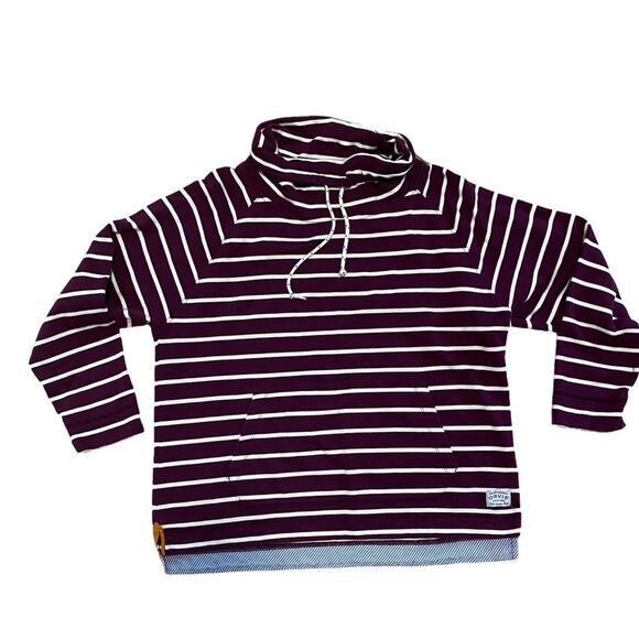 Orvis Sweatshirt Drawstring Mock neck front pouch pocket striped size large - Picture 7 of 7